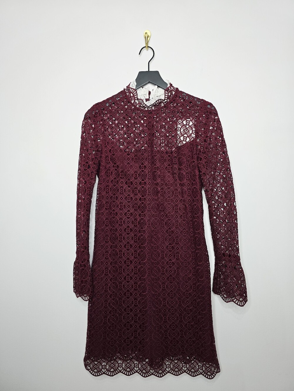Sandro Helian Lace Mini Dress in Bordeaux Size 8 NWT